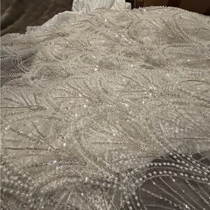 Beaded White Evening/Gown Fabric - Sparkling Sequin Embellishment